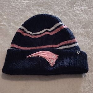 06-2019 47' Women's NFL Patriots Navy and Pink Striped Beanie